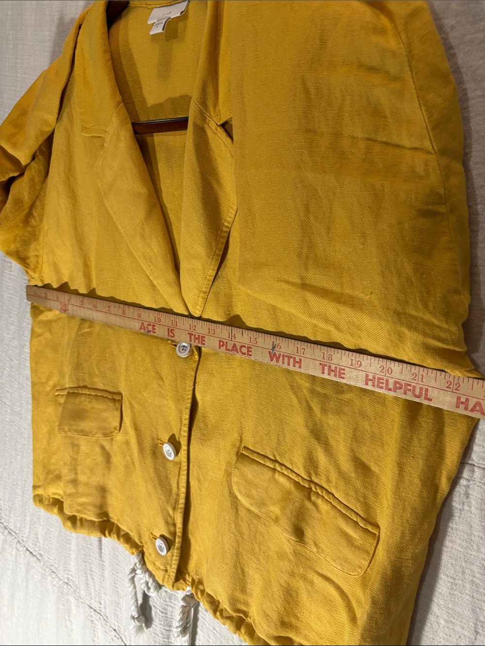 J. Jill “Daisy” Linen Blend Yellow Drawstring Hem Blazer Jacket Button Utility - Picture 9 of 10